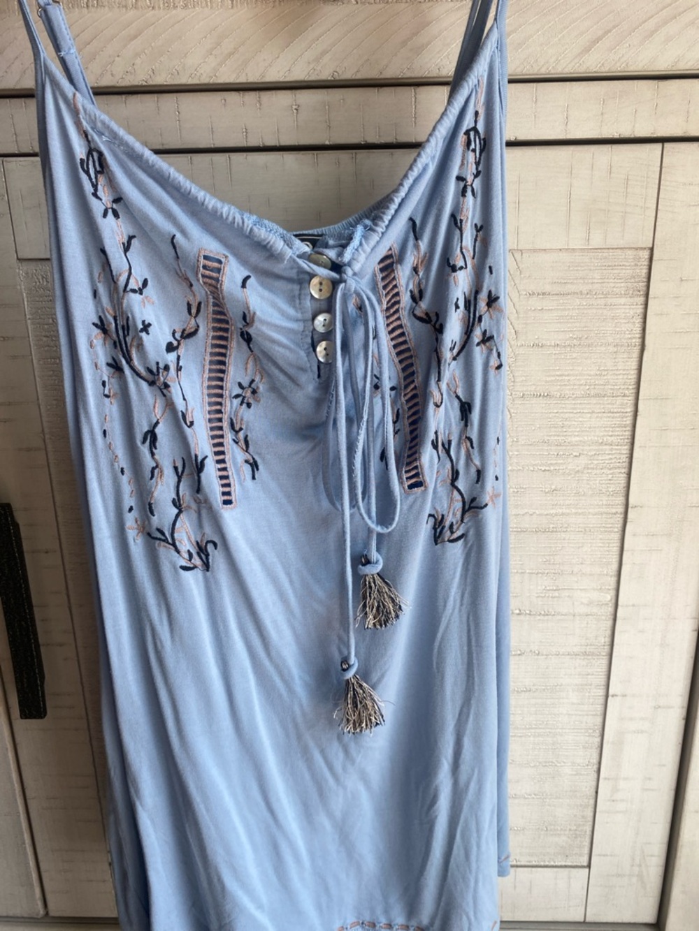 Light Blue Embroidered Tassel Camisole tunic tank top